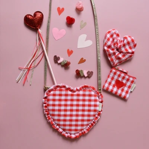 Gingham Ruffle Love Heart Bag