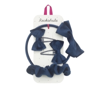 Velvet Bow School Hair Set Blue