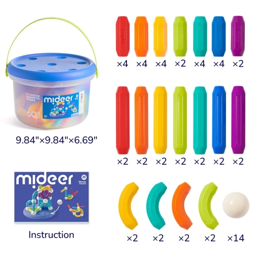 Mideer-Rainbow Magnetic-Building Sticks-60Pcs