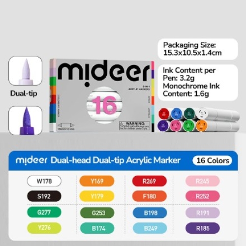 Mideer 2-In-1 Acrylic Markers – 16 Colors